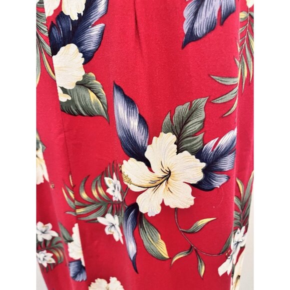 Gary's Island Dick’s Last Resort Red Hawaiian Maxi Dress Size Large Floral Slit - Picture 8 of 9
